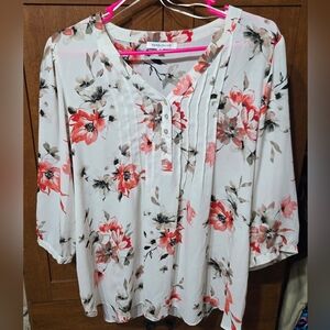Rose & Olive Pink and Orange Pleated Blouse.